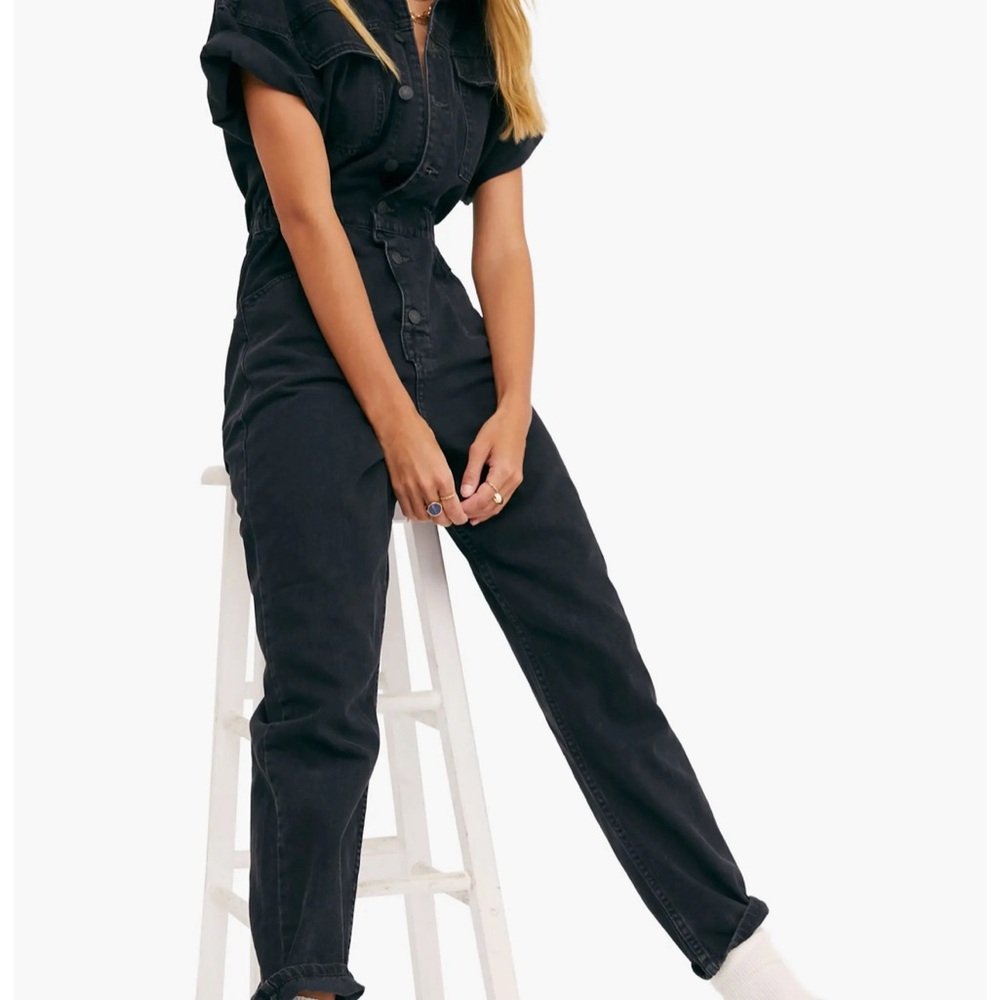 Free People Black Denim Jumpsuit
